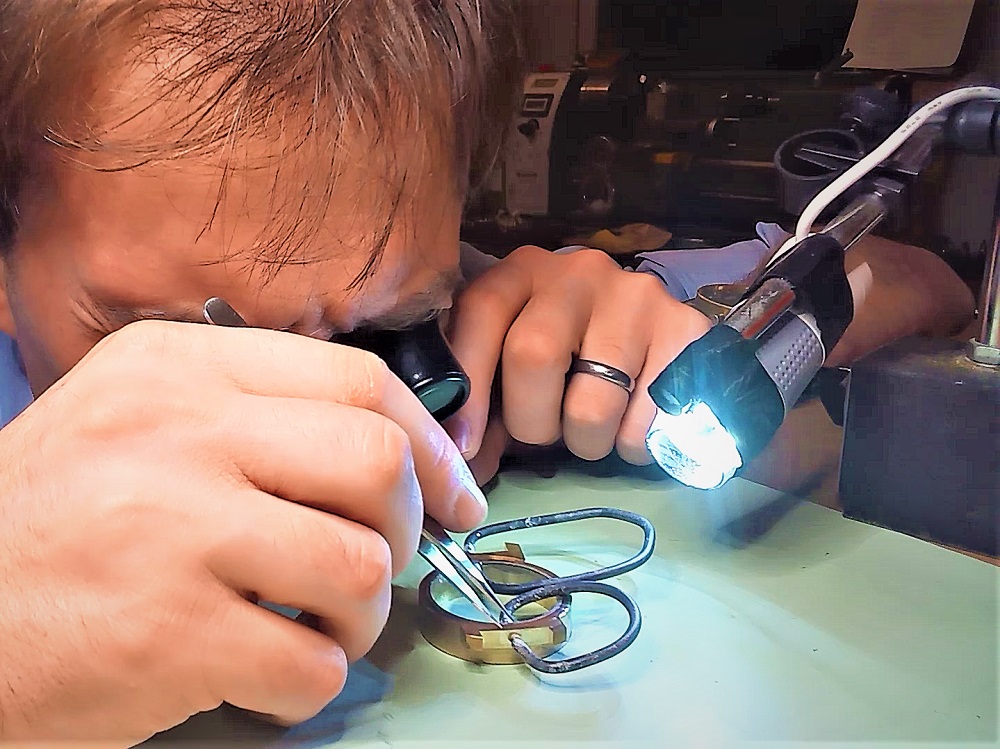 Behind the Scenes: Holme Finnilä at Levenaig Watches preparing a bronze watch case for soldering.