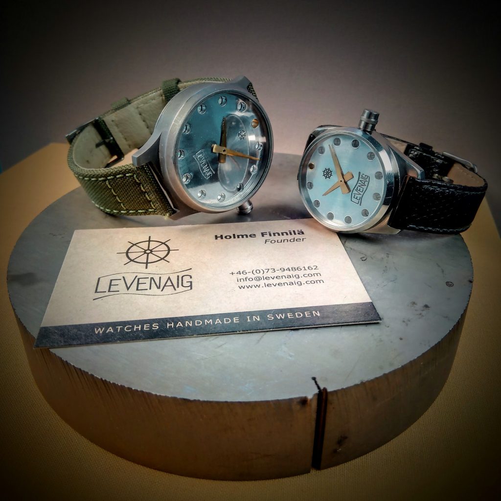 Image showing a front view of titanium Metlinyn 34 and Metlinyn 42 by Levenaig Watches