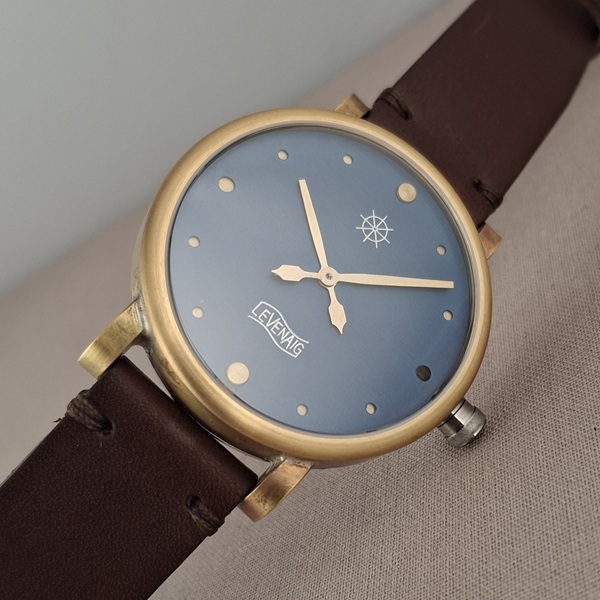 Brass watch Lost Sea 41 M with blue dial and brass hands